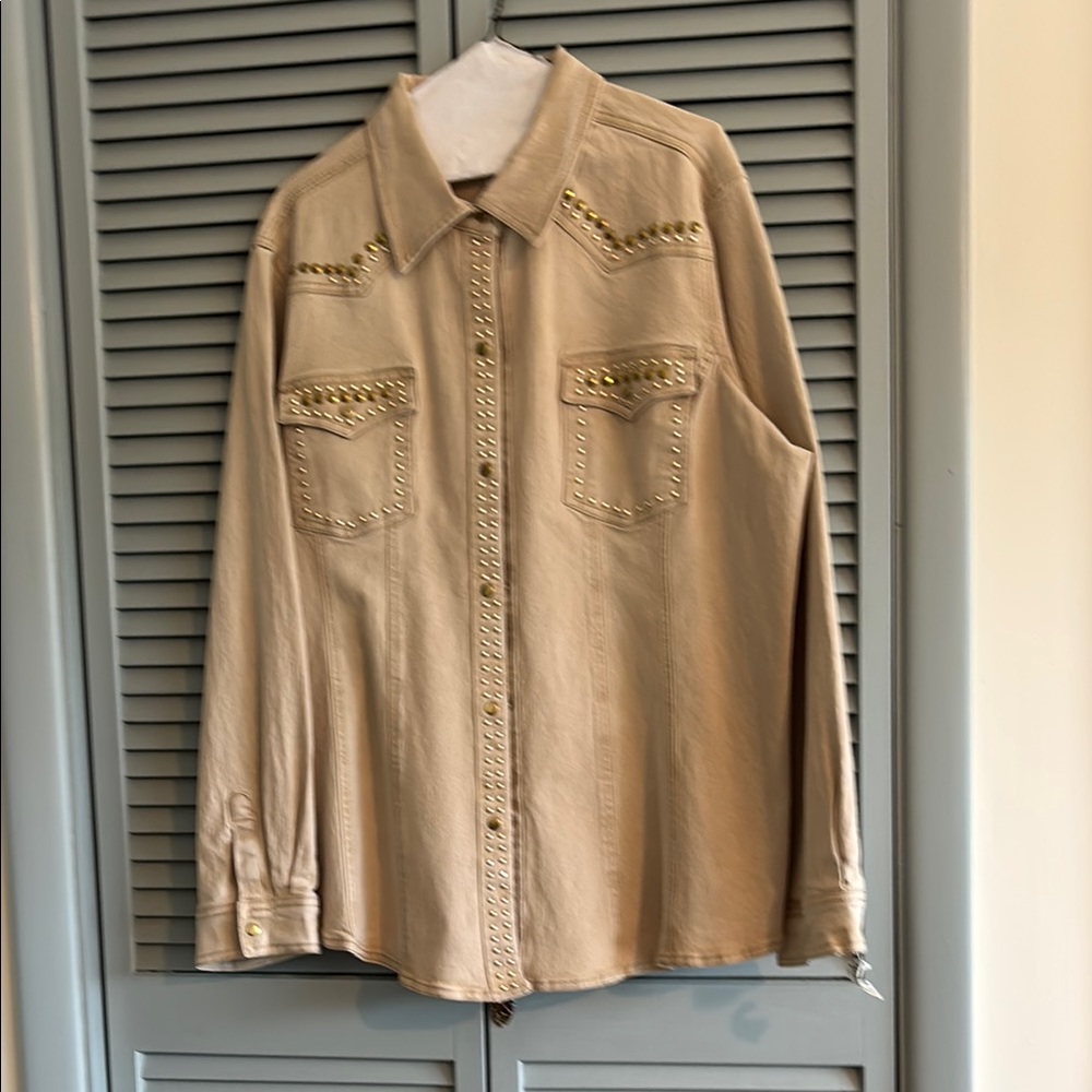 DG2 by Diane Gilman Beige Studded Shirt